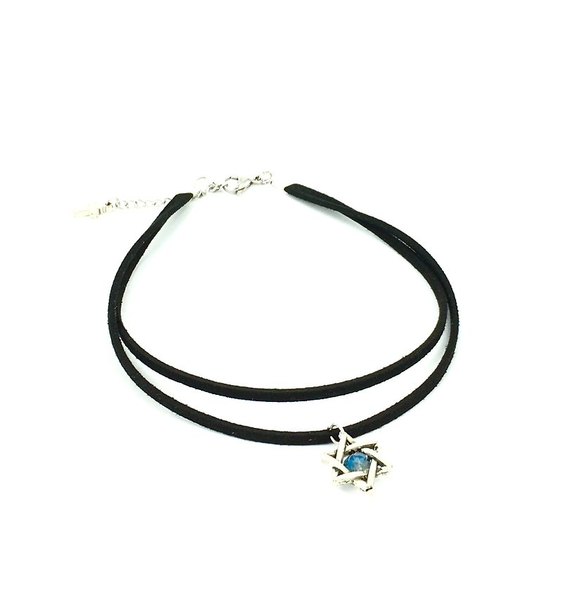 Double silver-star blue crystal necklace - สร้อยคอ - วัสดุอื่นๆ สีเงิน