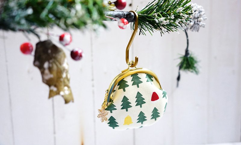 2018聖誕節限量-小耶誕樹小口金包-附吊飾 - 散紙包 - 棉．麻 綠色