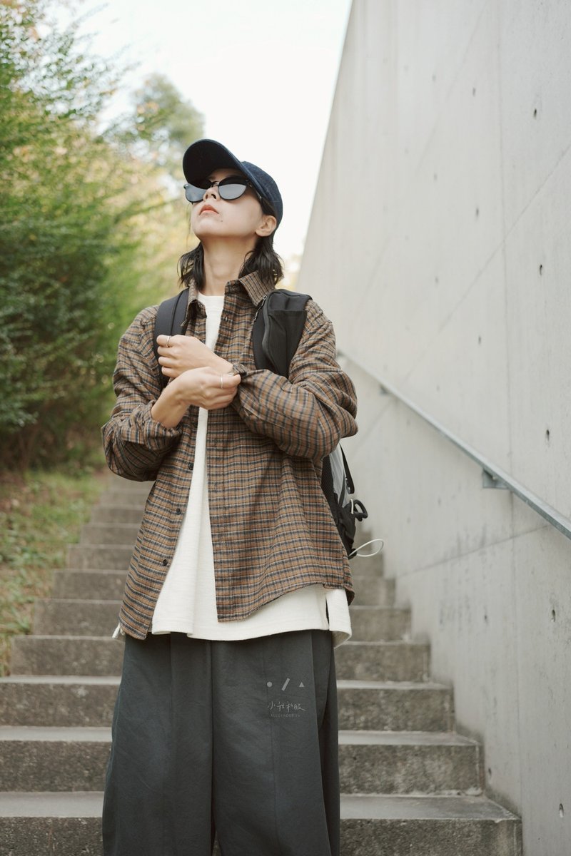 栗島格子寬鬆襯衫 - 2色 - 黃格 - 女裝恤衫 - 棉．麻 黃色