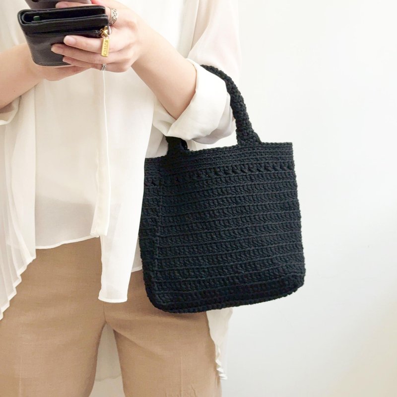 鉤鉤圓提把編織包 / 鉤織手提袋 / 棉 可選色 台灣手工製作 - 手提包/手提袋 - 棉．麻 黑色