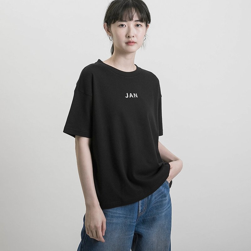 [Autumn and winter September-February] birth month T-shirt_9SF004_ black - Women's T-Shirts - Cotton & Hemp Black
