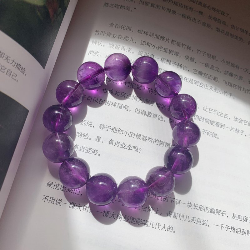 Natural Deep Amethyst 14mm Bracelet Energy Healing Gift Inspiration Wisdom, Academic Career Smooth Bracelet - Bracelets - Crystal Purple