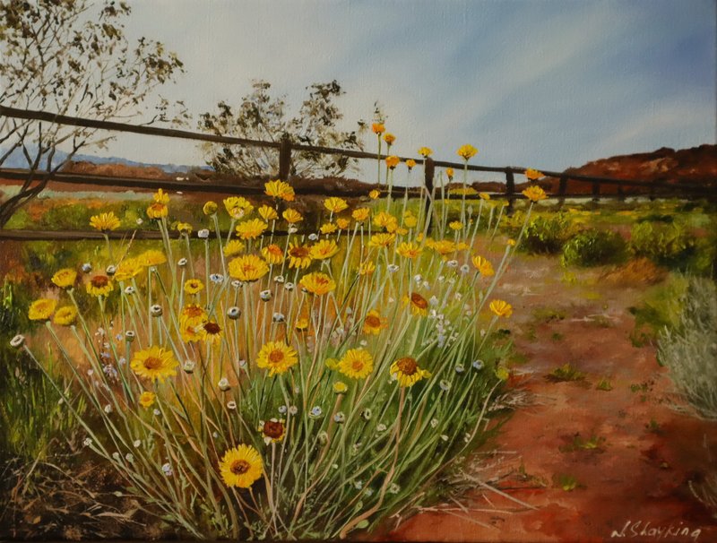 Original Oil Painting Meadow Yellow Flowers Art Canvas, Realistic Landscape - ตกแต่งผนัง - วัสดุอื่นๆ ขาว