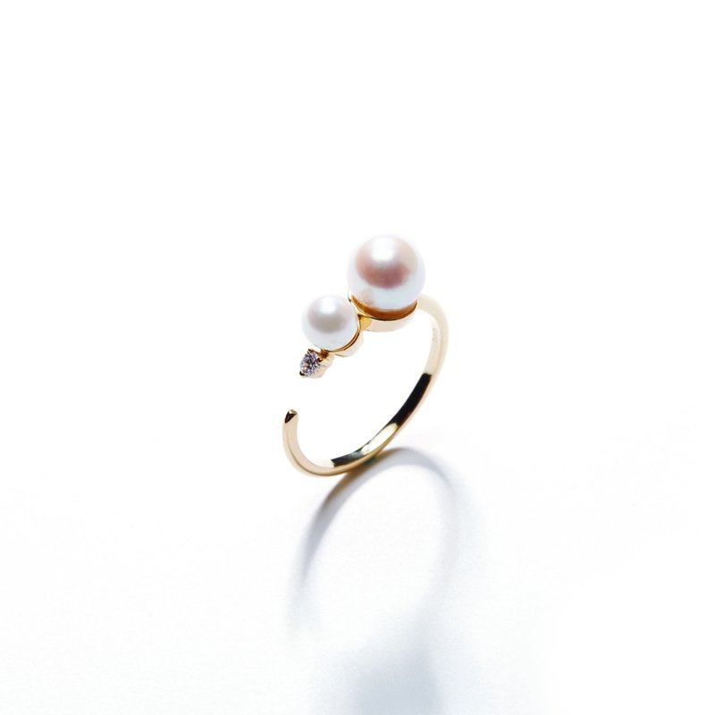 Akoya珍珠開口戒指 925銀厚鍍18K金 Gradual 2 Pearl Ring - 戒指 - 珍珠 金色