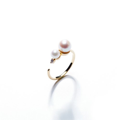 ARTISMI Akoya珍珠開口戒指 925銀厚鍍18K金 Gradual 2 Pearl Ring