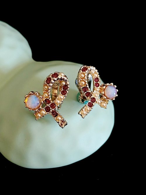 老時光製造所 vintage jewelry 典雅萊茵禮結 夾式耳環
