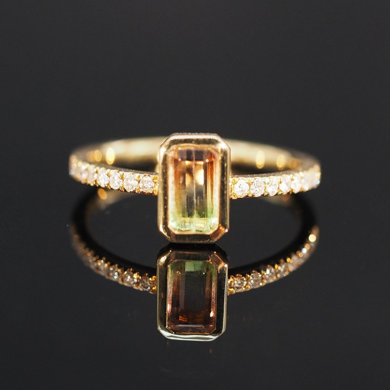 18K Gold The Bezel Tourmaline Diamond Band Ring - แหวนทั่วไป - เครื่องประดับ 