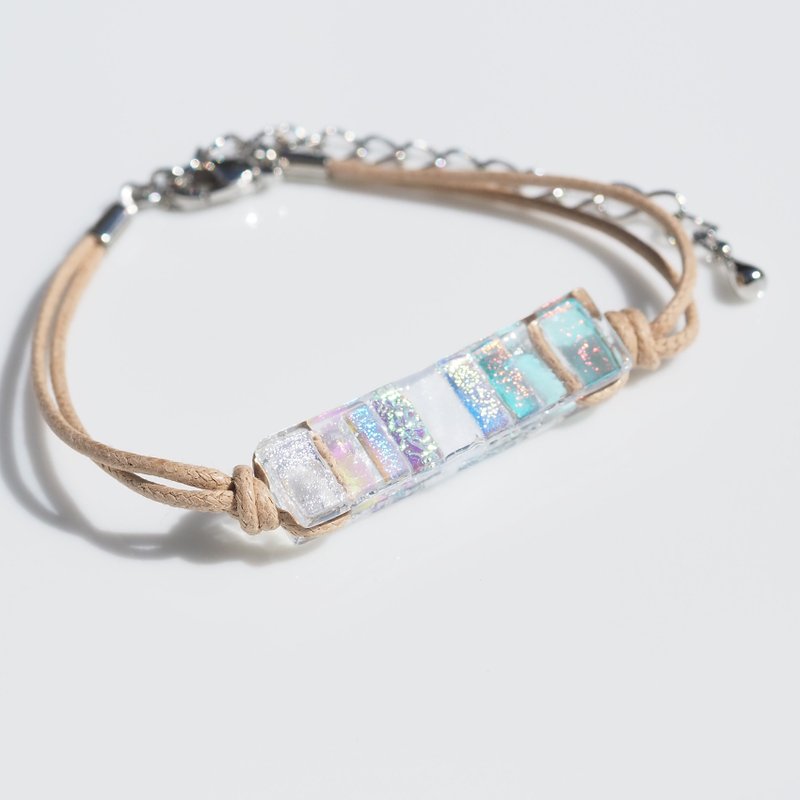 [Premium] Glowing fragrant glass (Aurora Kaoru [Mixed]) Aroma bracelet/anklet [Length and metal can be selected] [Made to order] - Bracelets - Glass White