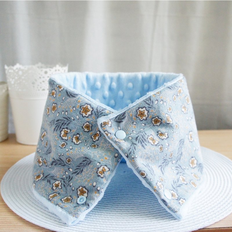 Lovely [韩,韩布] flower and leaf brush fur cotton collar, scarf short scarf [light gray blue gray] - ผ้าพันคอถัก - ผ้าฝ้าย/ผ้าลินิน สีน้ำเงิน