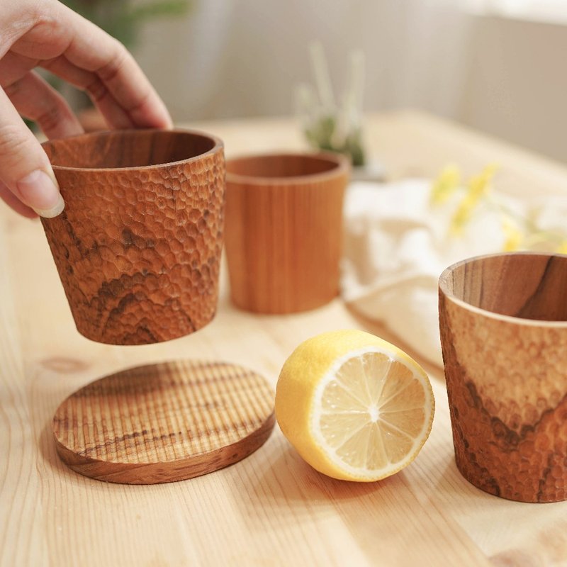 Natural teak teacup/wooden cup/cup-polka-dot style│Eat ease without lacquer wood camping picnic - Cups - Wood Brown