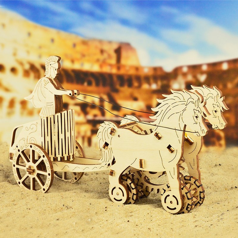 Hand-made power model Roman chariot wooden combination movable toy DIY material - งานไม้/ไม้ไผ่/ตัดกระดาษ - ไม้ สีกากี
