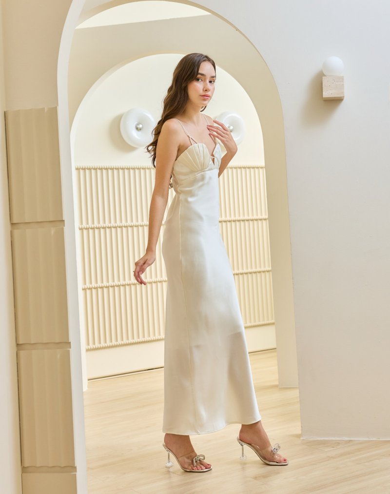 classic satin long slip dress - 洋裝/連身裙 - 其他材質 