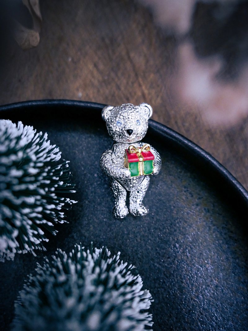 Napier 關節可動聖誕熊胸針 禮物小熊-美國古董首飾 Vintage - 心口針/胸針 - 其他金屬 