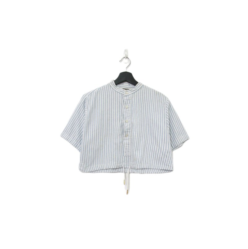 Back to Green-再製短板條紋襯衫 藍白紋 dv-39//vintage shirt - 女襯衫 - 棉．麻 