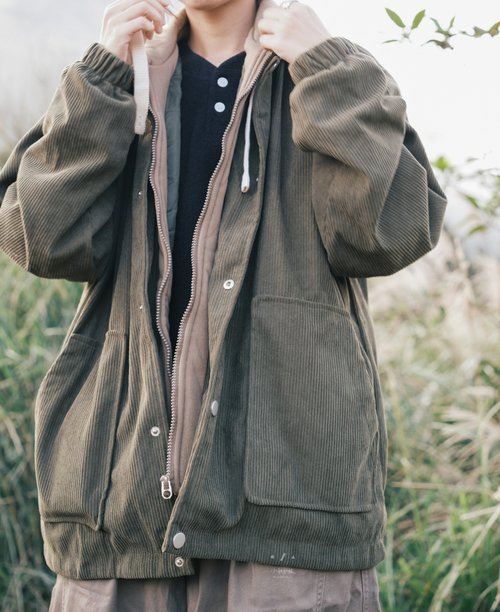 クラスメイトフェイクレイヤードフード付きコーデュロイ ジャケット