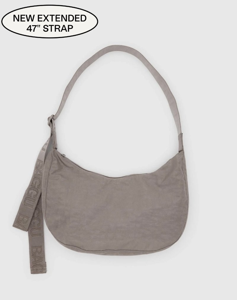 BAGGU - Recycled Nylon Crossbody Moon Bag - Medium - Beige - Messenger Bags & Sling Bags - Waterproof Material Khaki