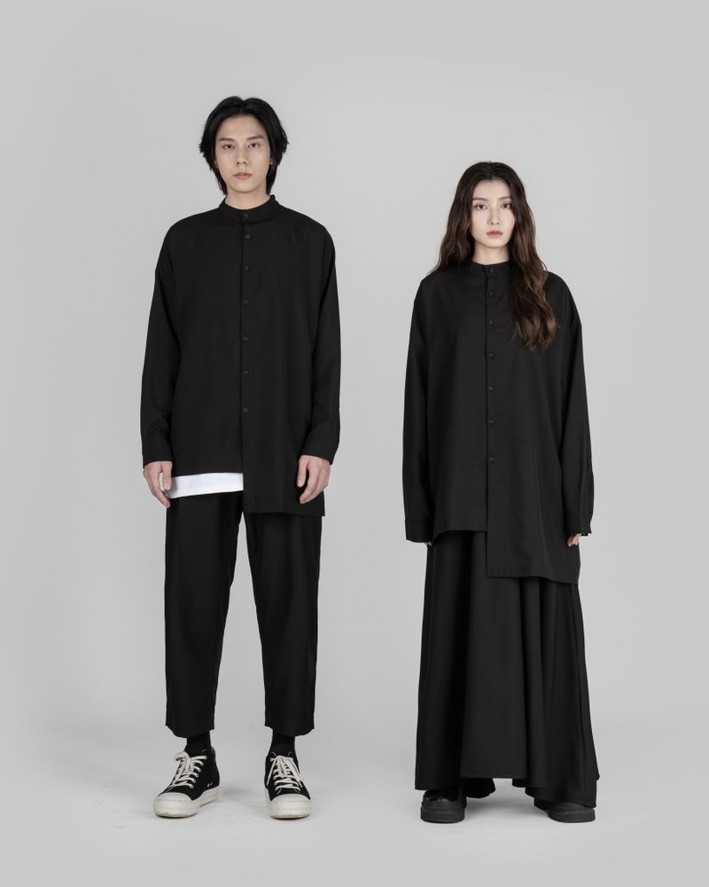 Asymmetric Cropped Shirt - Men's Shirts - Polyester Black