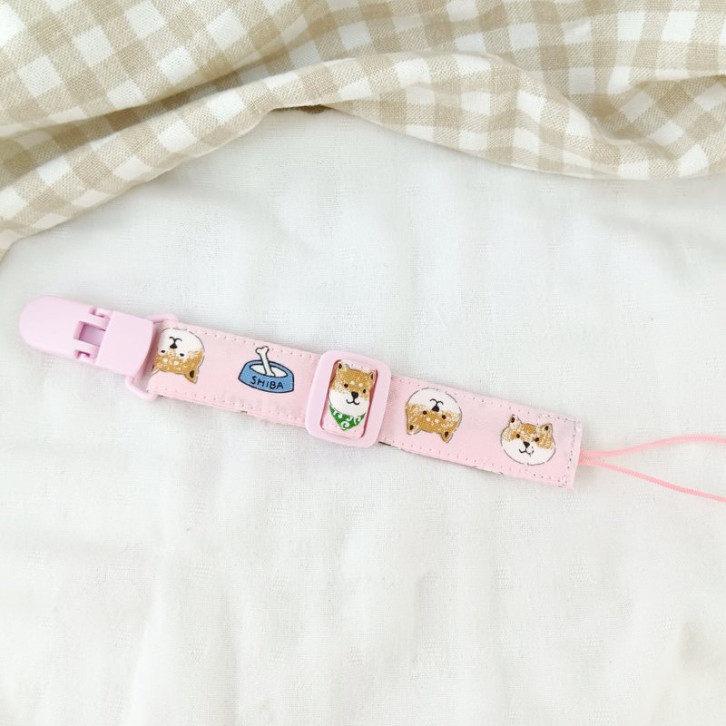 Mini Shiba Inu. Adjustable length handmade pacifier chain (for vanilla pacifier and general pacifier) - ขวดนม/จุกนม - ผ้าฝ้าย/ผ้าลินิน สึชมพู