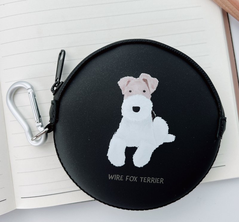 Wirefoxterrier 剛毛獵狐梗 防撞防潑水皮革 零錢包 等待 黑 - 零錢包/小錢包 - 人造皮革 黑色