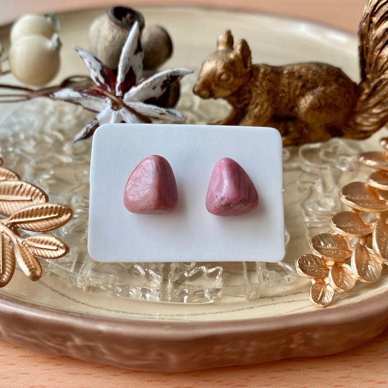 Shiguang-Natural Mineral Earrings-Rhodonite/ Stone 02 - Earrings & Clip-ons - Semi-Precious Stones Pink
