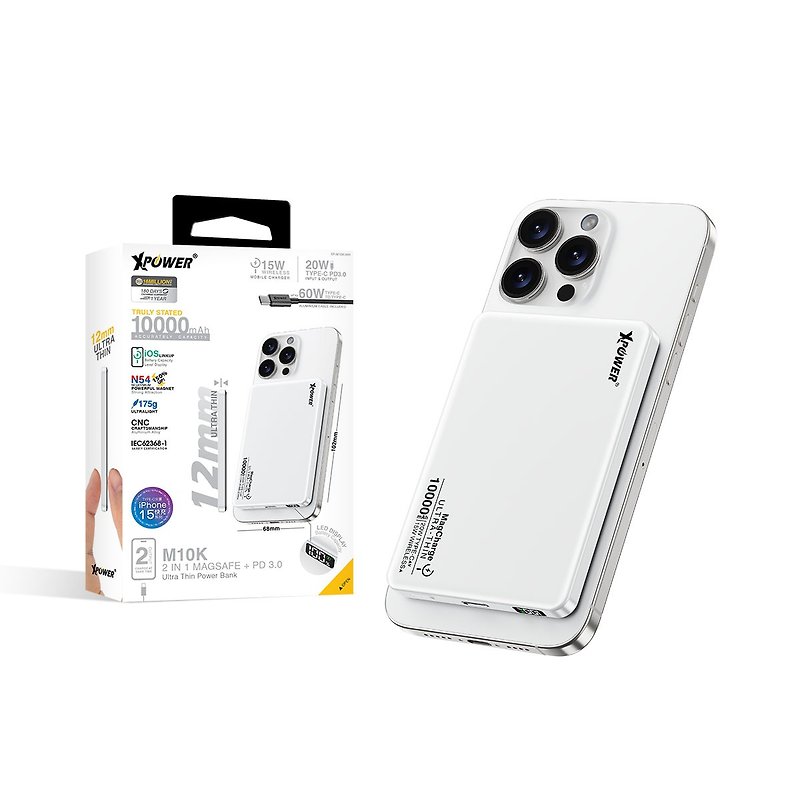 XPower (Ceramic White Special Edition) M10K 2-in-1 10,000mAh PD3.0+ Magnetic Wireless Charging - ที่ชาร์จ - โลหะ ขาว