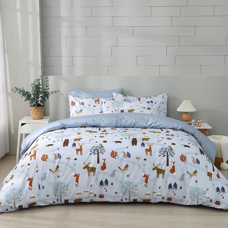 Hongyu 100% American cotton thin quilt cover bed bag set Hulu forest blue (double/large/extra large) - เครื่องนอน - ผ้าฝ้าย/ผ้าลินิน สีน้ำเงิน