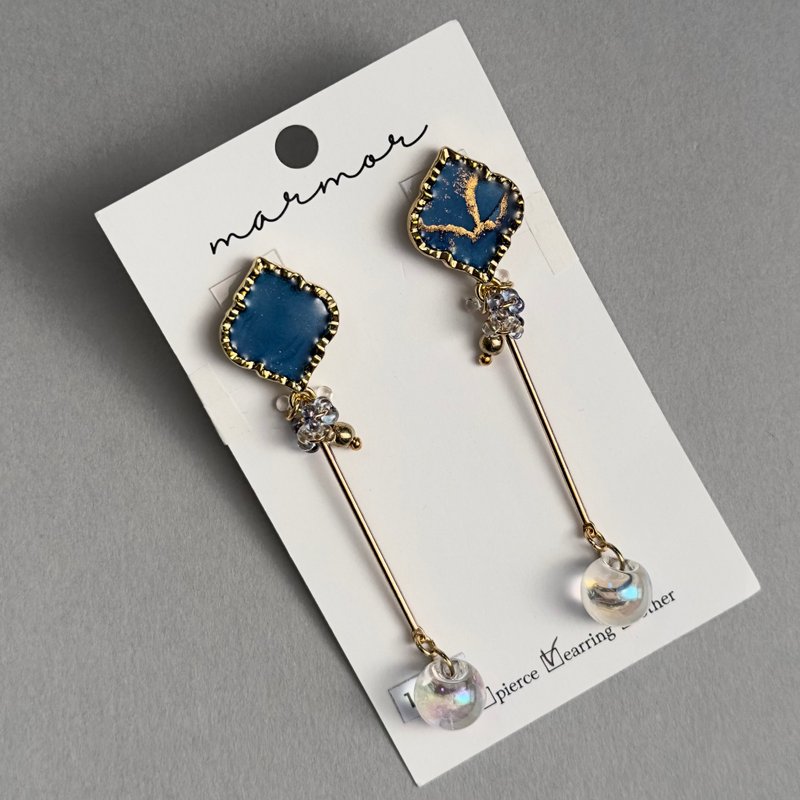 One of a Kind Blue Moroccan Long Earrings – Alcohol Ink Art with Aurora Beads - Earrings & Clip-ons - Resin Blue