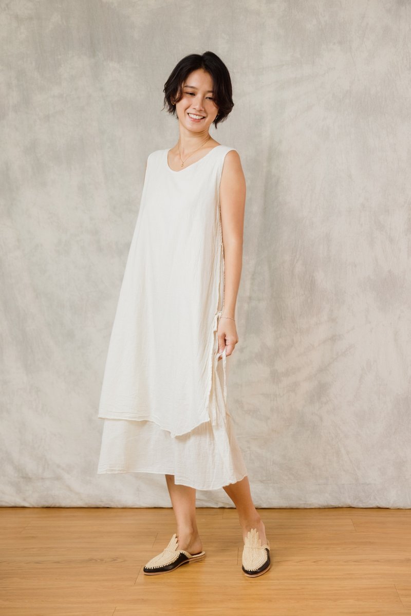 Pure cotton side tie dress_off-white - One Piece Dresses - Cotton & Hemp White
