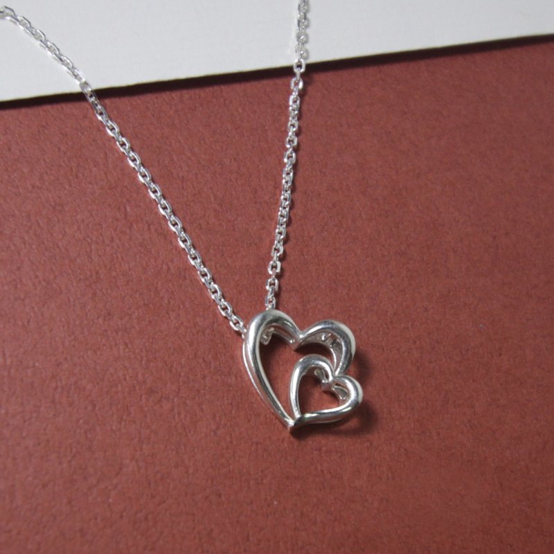 heart necklace, double heart pendant - Necklaces - Sterling Silver Silver