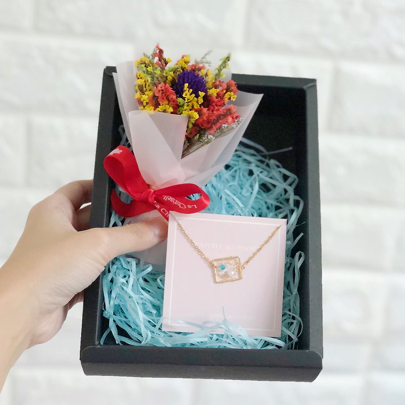 フーバッグ2夢キャッチネックレスネックレス長方形の乾燥した花束のギフトボックスの誕生日のガールフレンド - チョーカー - 金属 ゴールド