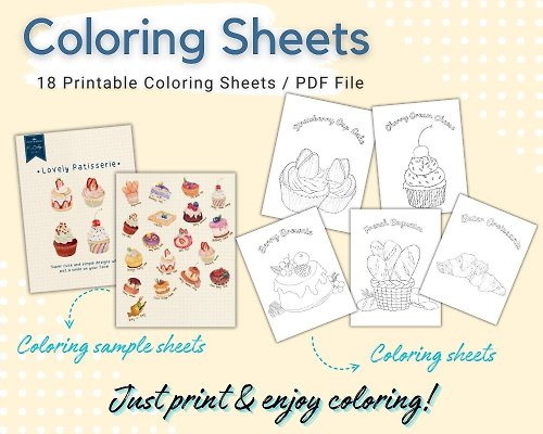 decorandqueen Lovely Patisserie Coloring Sheets, Printable Coloring Sheets, Downloadable