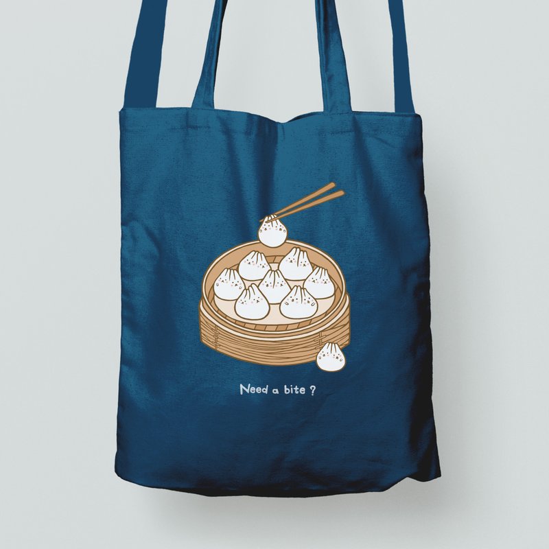 Eco-friendly 3ways zipper canvas bag-mochi rabbit steamed bun (denim color) - กระเป๋าแมสเซนเจอร์ - ผ้าฝ้าย/ผ้าลินิน สีน้ำเงิน