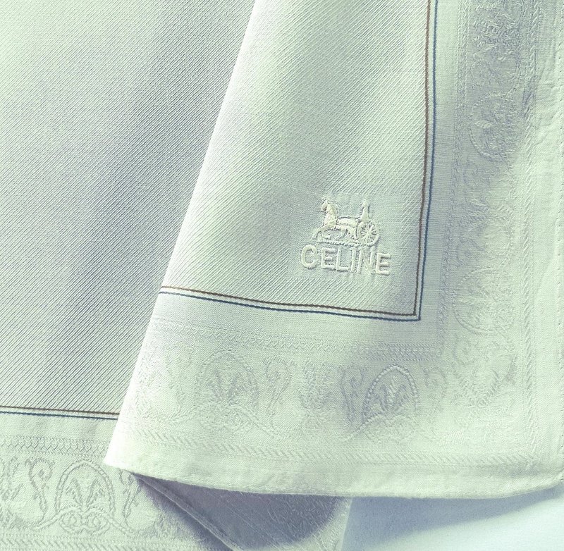 CELINE Herringbone Woven Handkerchief with Jacquard Border 20 x 19.5 inches - Handkerchiefs & Pocket Squares - Cotton & Hemp White