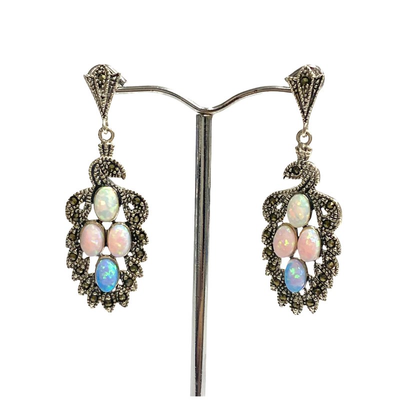 アールヌーボースタイルのピーコックギルソンオパールペンダントとイヤリング925スターリングシルバー - ピアス・イヤリング - スターリングシルバー シルバー