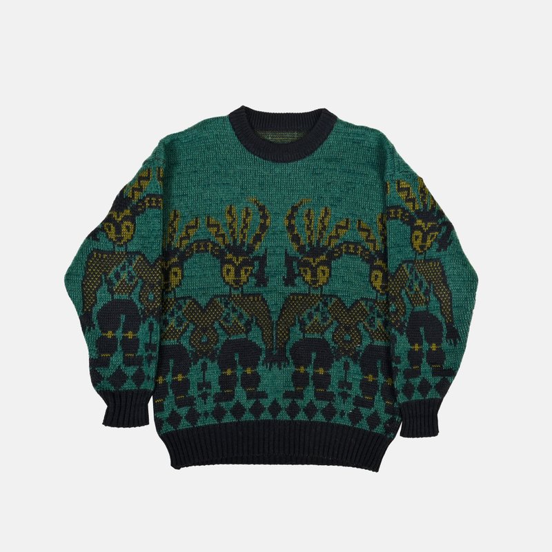 [Egg Plant Vintage] Rainforest Elf Totem Vintage Sweater - Women's Sweaters - Other Man-Made Fibers Green