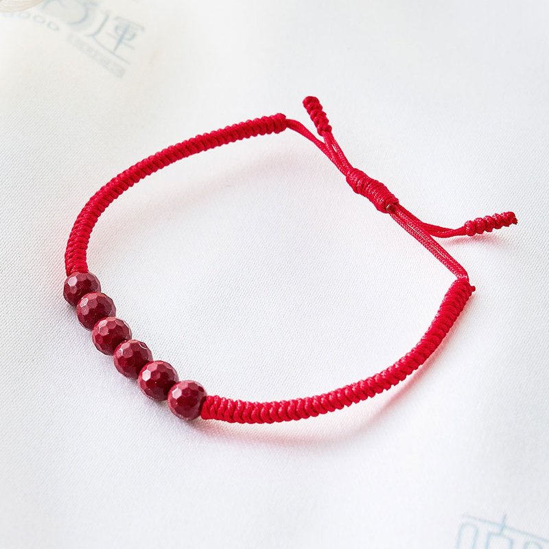 Purple Cinnabar - Ping An Vajra Knot Hand Rope (including consecration) to keep peace - calm and tranquil, ward off evil spirits, meditate - สร้อยข้อมือ - เครื่องเพชรพลอย สีแดง