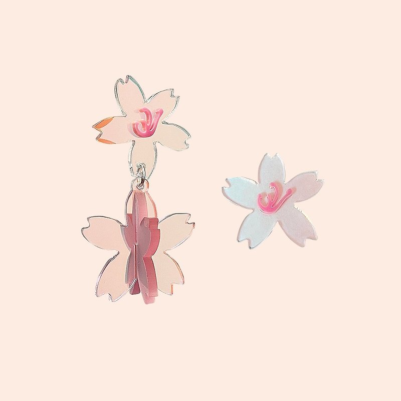 櫻花樹下 立體花朵耳環 - 耳環/耳夾 - 壓克力 粉紅色