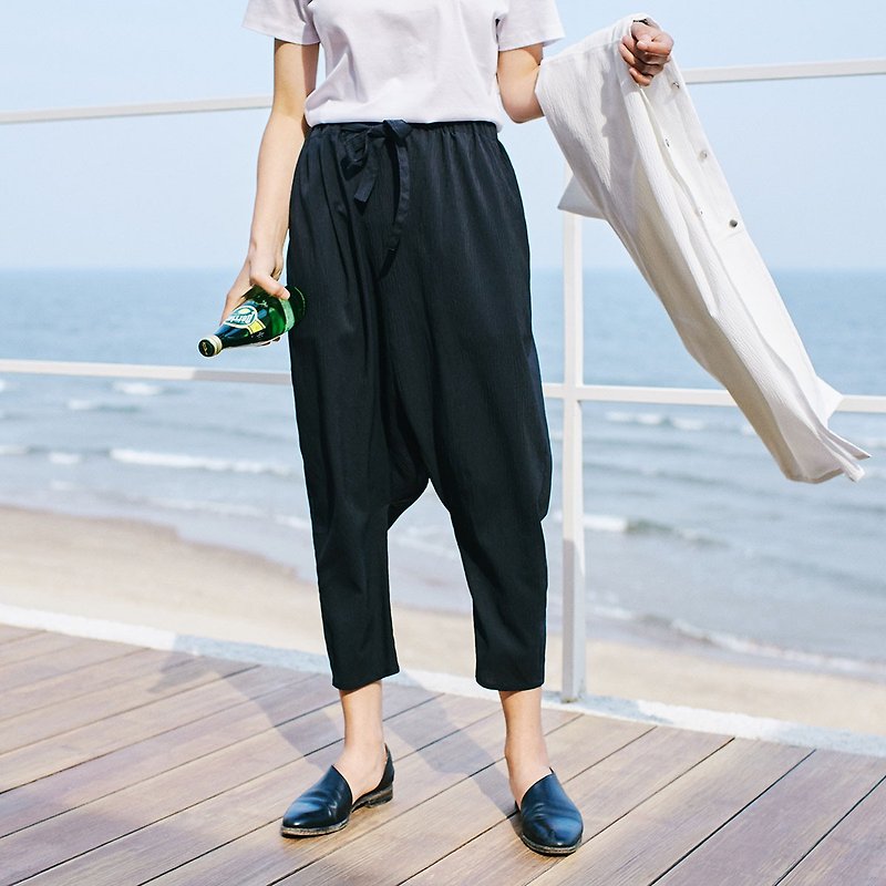 Annie Chen 2017 Miss Xia Zhuang new elastic waist solid color pants collapse - กางเกงขายาว - ผ้าฝ้าย/ผ้าลินิน สีดำ