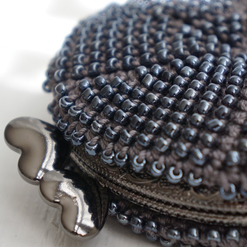 Ba-ba handmade Beads crochet round coinpurse No.1518 - 零錢包/小錢包 - 其他材質 灰色