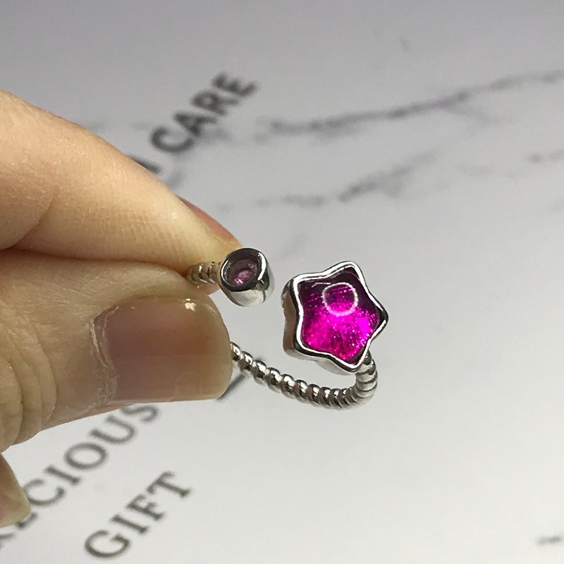 Meteorite star with pink tourmaline ring Peach Valentine's Day birthday gift - General Rings - Other Materials 