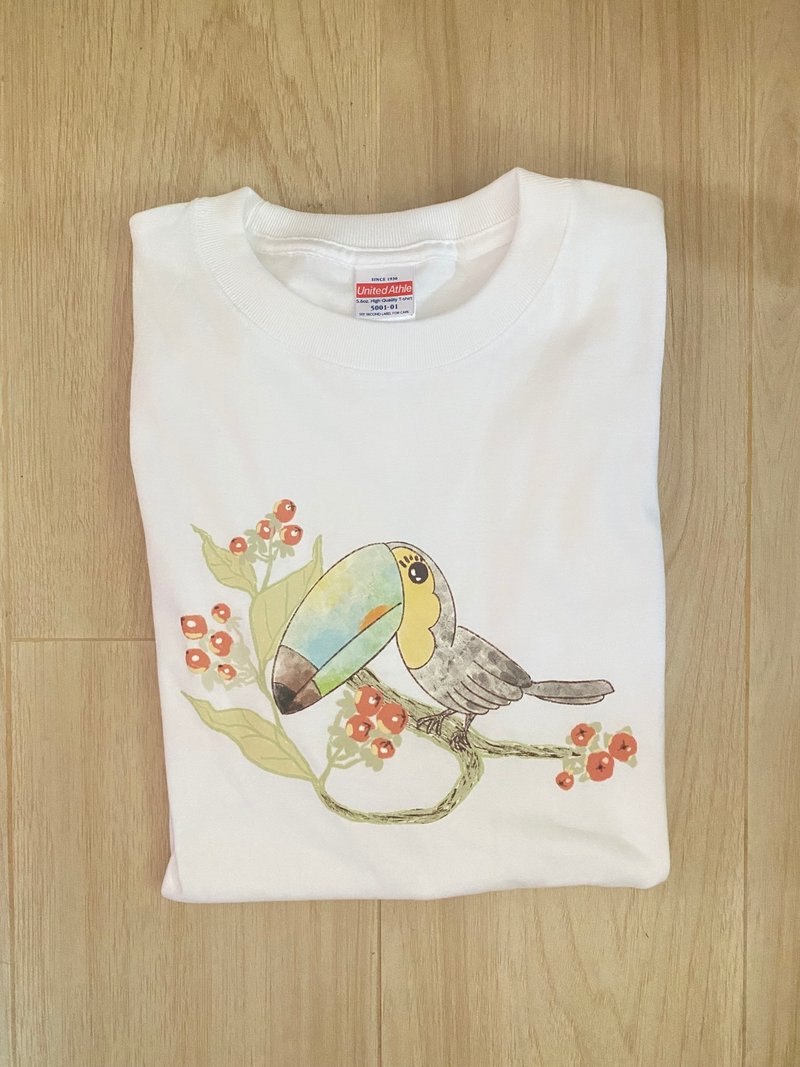Cyndraw大咀鳥插畫tee - 帽T/大學T - 棉．麻 白色