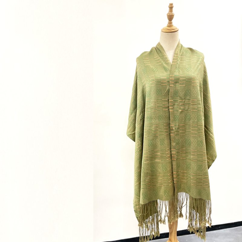 Bhutan woven scarf, stole, shawl, throw, blanket, great as present - Knit Scarves & Wraps - Cotton & Hemp Green