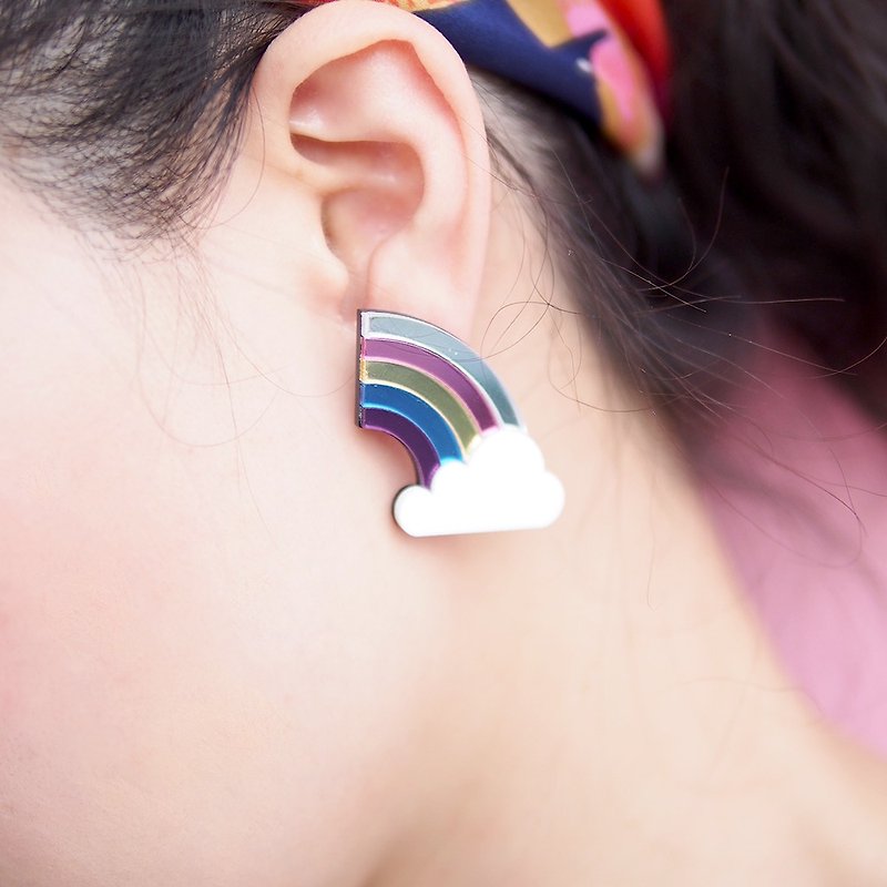 彩虹耳釘 - 耳環/耳夾 - 壓克力 多色