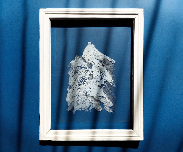 N3 ホワイトシルバーとブルーの抽象的な山々 プレキシガラス アートに