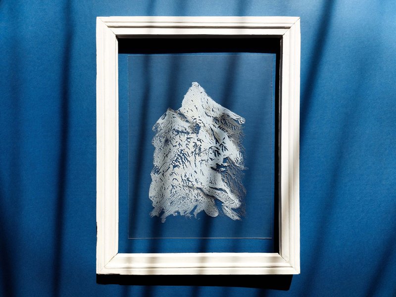 N3 White silver and blue Abstract mountains Monotype print on Plexiglass art - Posters - Paper Transparent