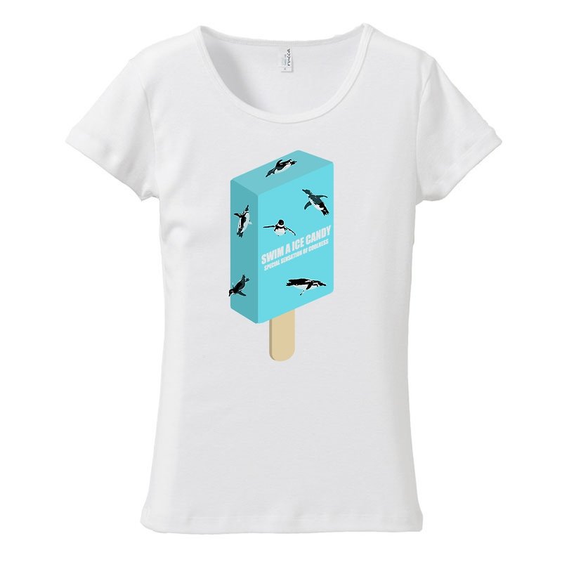 Women's T-shirt / Swim a Ice Candy - เสื้อยืดผู้หญิง - ผ้าฝ้าย/ผ้าลินิน ขาว
