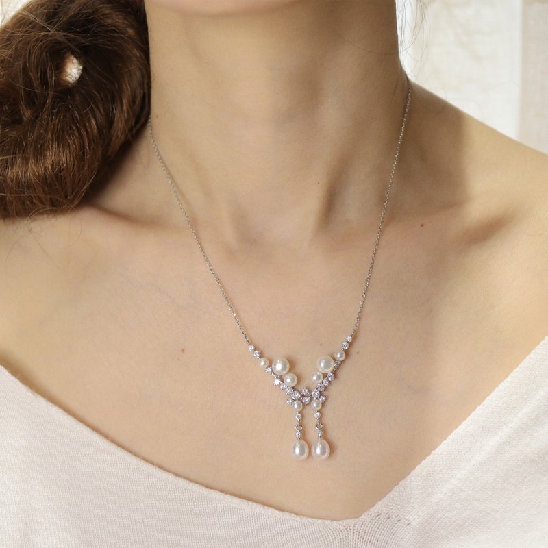 【Snow Points Floating】Freshwater Pearl Necklace | Melancholy Pearl - Necklaces - Pearl 
