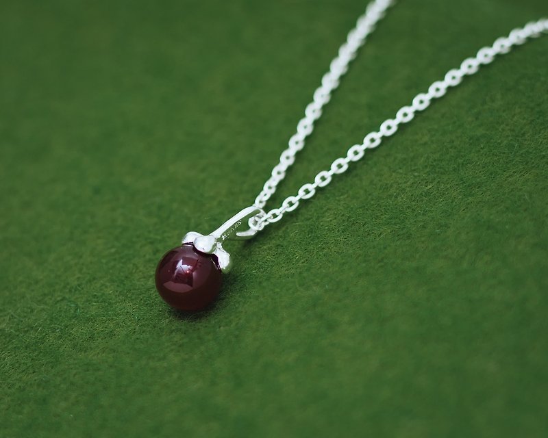 Agate necklace - stone necklace - Mangosteen necklace - agate pendant and chain - สร้อยคอ - โลหะ สีเงิน