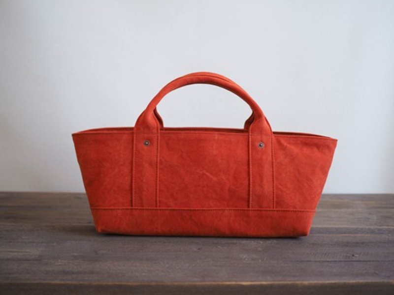 Made-to-order [ARMY DUCK] Tote bag with lid Yokonaga Orange - กระเป๋าถือ - ผ้าฝ้าย/ผ้าลินิน สีส้ม