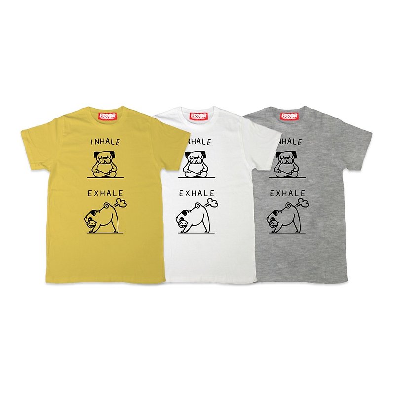 PUG Life • Inhale Pug • Unisex T-shirt - 男 T 恤 - 棉．麻 白色